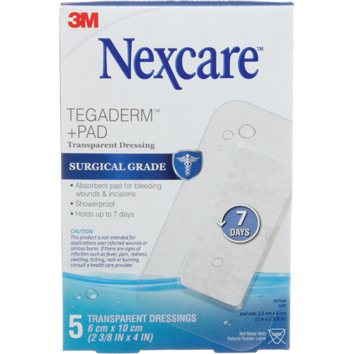 Pansement + tampon transparent Nexcare Tegaderm, Rectangulaire/carr&eacute;e, 4", Plastique, St&eacute;rile Toolneeds Inc.
