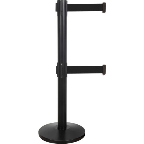Barri&egrave;re pour le contr&ocirc;le des foules &agrave; courroie double, Acier, 35" h, Ruban Noir, Longueur du ruban 7' Toolneeds Inc.