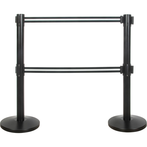 Barri&egrave;re pour le contr&ocirc;le des foules &agrave; courroie double, Acier, 35" h, Ruban Noir/Blanc, Longueur du ruban 7' Toolneeds Inc.