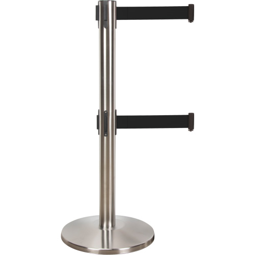 Barri&egrave;re pour le contr&ocirc;le des foules &agrave; courroie double, Acier, 35" h, Ruban Noir, Longueur du ruban 7' Toolneeds Inc.