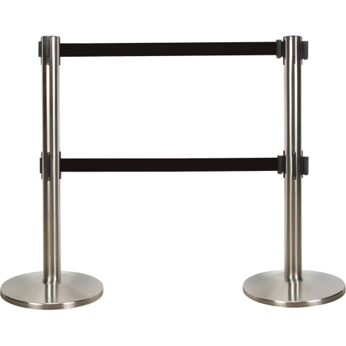 Barri&egrave;re pour le contr&ocirc;le des foules &agrave; courroie double, Acier, 35" h, Ruban Noir, Longueur du ruban 7' Toolneeds Inc.