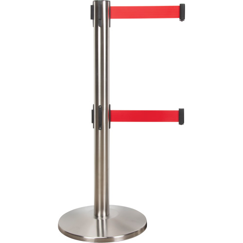 Barri&egrave;re pour le contr&ocirc;le des foules &agrave; courroie double, Acier, 35" h, Ruban Rouge, Longueur du ruban 7' Toolneeds Inc.
