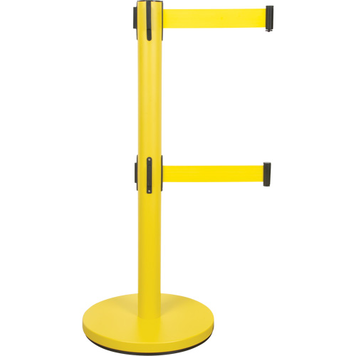 Dual Belt Crowd Control Barrier, Steel, 35" H, Yellow Tape, 7' Tape Length Toolneeds Inc.
