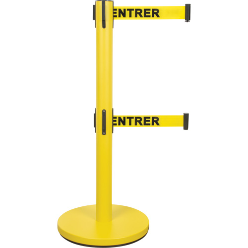 Dual Belt Crowd Control Barrier, Steel, 35" H, Yellow Tape, 7' Tape Length Toolneeds Inc.