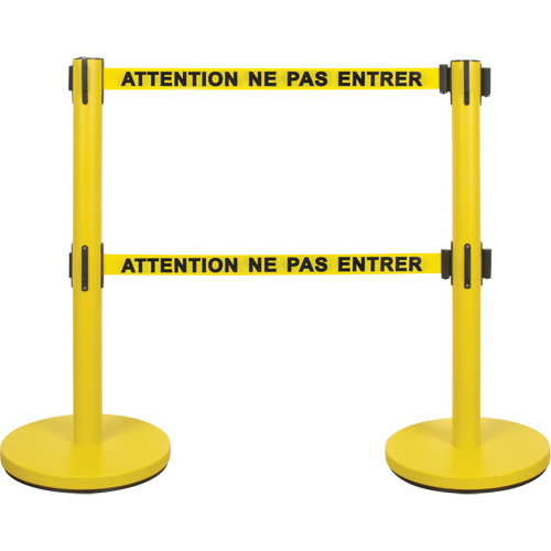 Dual Belt Crowd Control Barrier, Steel, 35" H, Yellow Tape, 7' Tape Length Toolneeds Inc.