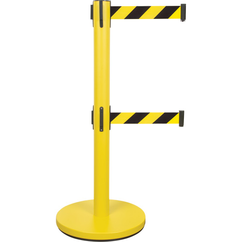 Barri&egrave;re pour le contr&ocirc;le des foules &agrave; courroie double, Acier, 35" h, Ruban Noir/Jaune, Longueur du ruban 7' Toolneeds Inc.