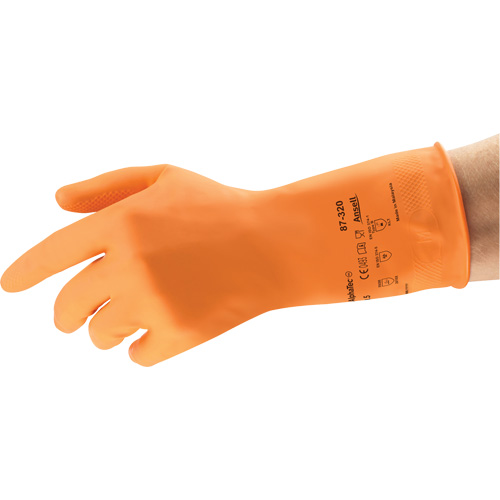 AlphaTec&reg; 87-320 Chemical-Resistant Gloves, Size 9.5, 11.8" L, Rubber Latex, Cotton/Flock-Lined Inner Lining, 17-mil Toolneeds Inc.
