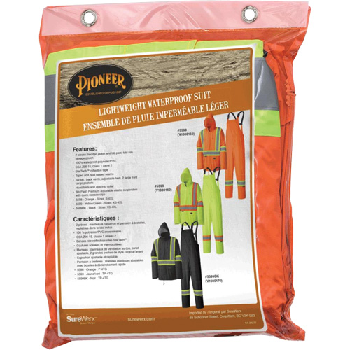 5598 Lightweight Waterproof Rain Suit, Polyester/PVC, Small, High Visibility Orange Toolneeds Inc.