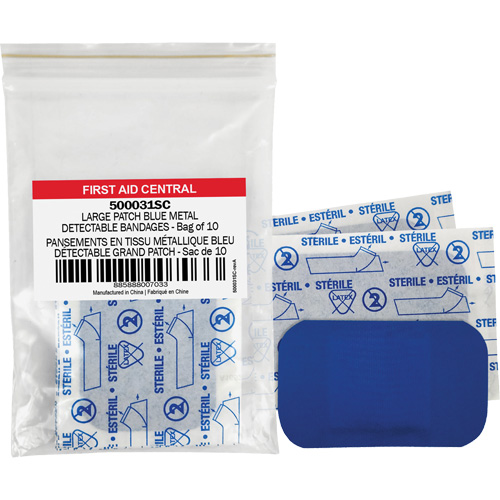 Blue Adhesive Bandages, Rectangular/Square, 3", Fabric Metal Detectable, Non-Sterile Toolneeds Inc.