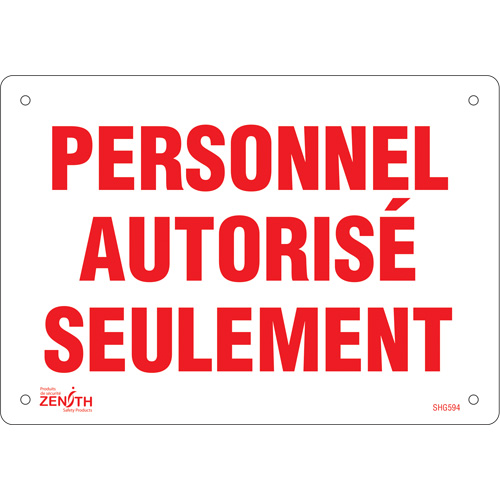 Enseigne  Personnel autoris&eacute; seulement , 7" x 10", Plastique, Français Toolneeds Inc.