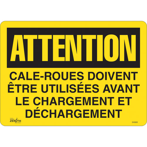 Enseigne  Cale-roues doivent &ecirc;tre utilis&eacute;es , 14" x 10", Vinyle, Français Toolneeds Inc.