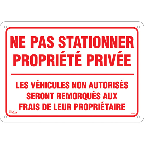 Enseigne  Ne pas stationner propri&eacute;t&eacute; priv&eacute;e , 14" x 20", Aluminium, Français Toolneeds Inc.