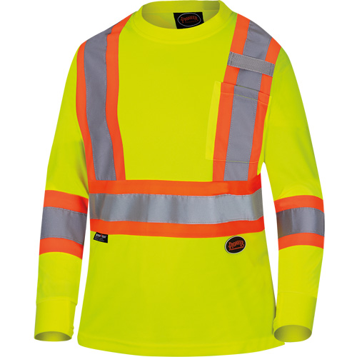 6969 Women's Bird's-Eye Long-Sleeved Safety Shirt, Polyester, X-Small, High Visibility Lime-Yellow Toolneeds Inc.