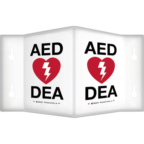 90° Projecting "AED/DEA" Sign, 6" x 5", Plastic, Bilingual with Pictogram Toolneeds Inc.
