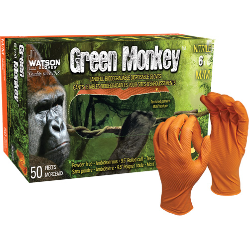 Gants jetables GreenMonkey, Petit, Nitrile, 6 mils, Sans poudre, Orange Toolneeds Inc.