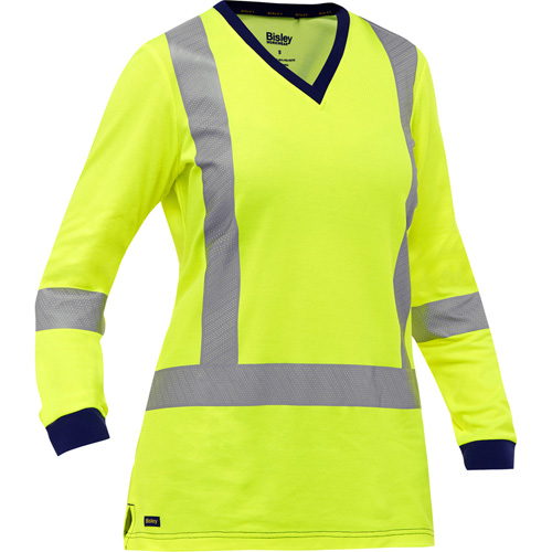 Bisley&reg; Women's X-Back Long Sleeve Shirt, Poly-Cotton, Small, High Visibility Lime-Yellow Toolneeds Inc.