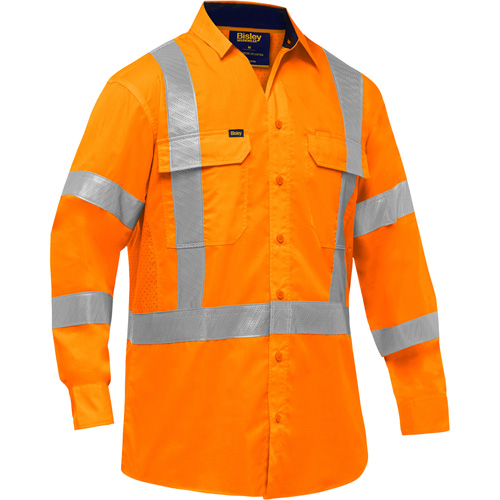 Chemise de travail &agrave; manches longues et X au dos Bisley avec X-Airflow, Poly-coton, Petit, Orange haute visibilit&eacute; Toolneeds Inc.