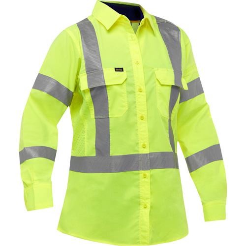 Bisley&reg; X-Back Women's Long Sleeve Work Shirt with X-Airflow, Poly-Cotton, Small, High Visibility Lime-Yellow Toolneeds Inc.