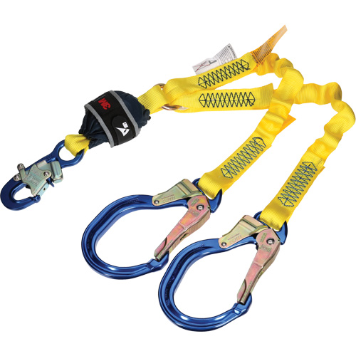 Twin-Leg Stretch Web Shock-Absorbing Lanyard, 4', Rebar Hook Center, Snap Hook Leg Ends Toolneeds Inc.