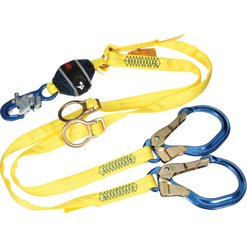 Twin-Leg Tie-Back Web Shock-Absorbing Lanyard, 6', Rebar Hook Center, Snap Hook Leg Ends, Polyester Toolneeds Inc.