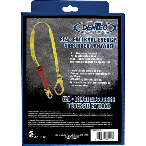External Energy Absorber Lanyard with 2-1/4" Hook in Retail Box, 6', Snap Hook Center, Snap Hook Leg Ends, Polyester Toolneeds Inc.