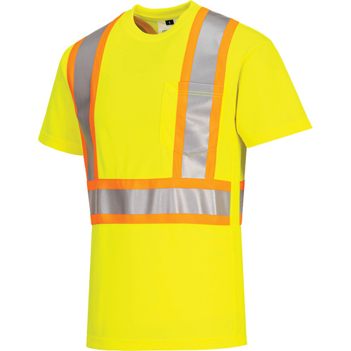 T-shirt de s&eacute;curit&eacute; &agrave; bandes contrastantes, Polyester, Petit, Jaune lime haute visibilit&eacute; Toolneeds Inc.