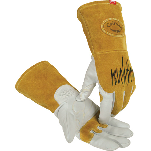 Gants de soudeur TIG/MIG de premi&egrave;re qualit&eacute; avec dos en cuir de vache refendue isol&eacute;es et ignifug&eacute;s Caiman, Cuir fleur de ch&egrave;vre, Taille Petit Toolneeds Inc.
