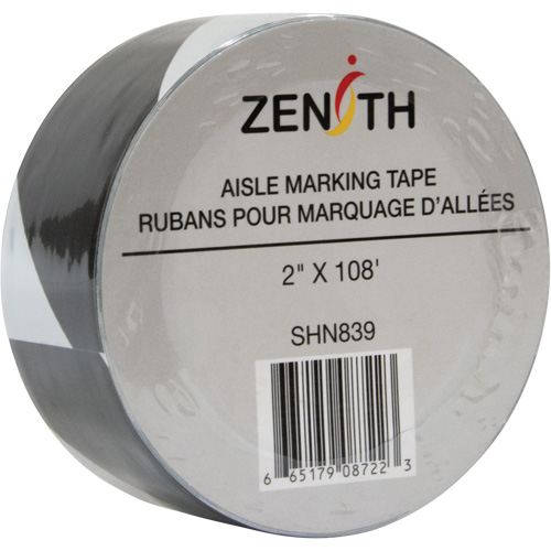 Aisle Marking Tape, 2" x 108', PVC, Noir et blanc Toolneeds Inc.
