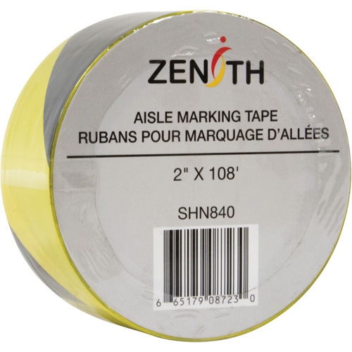 Aisle Marking Tape, 2" x 108', PVC, Black and Yellow Toolneeds Inc.