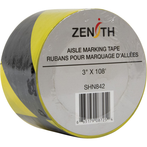 Aisle Marking Tape, 3" x 108', PVC, Black and Yellow Toolneeds Inc.