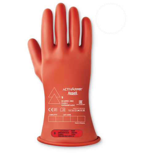 ActivArmr&reg; Electrical Insulating Class 0 Gloves, 11, 11" L, Level 1, ASTM D120/ATSM F2675:2021/IEC 614821-2:2014 Toolneeds Inc.