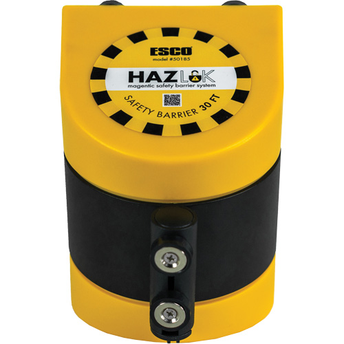 HAZLOK Safety Barrier System, Plastic, Magnetic Mount, 30', Black and Yellow Tape Toolneeds Inc.