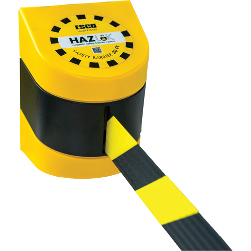 HAZLOK Safety Barrier System, Plastic, Magnetic Mount, 30', Black and Yellow Tape Toolneeds Inc.