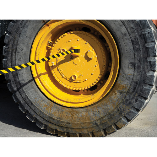 HAZLOK Safety Barrier System, Plastic, Magnetic Mount, 30', Black and Yellow Tape Toolneeds Inc.