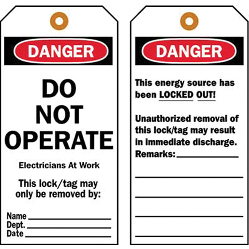 Lockout Tags, Plastic, 3" W x 5-1/2" H, English Toolneeds Inc.