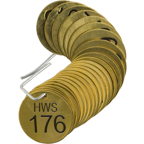 &eacute;tiquettes num&eacute;rot&eacute;es pour vannes HWS, # 176-200, Laiton, 1,5" dia. Toolneeds Inc.