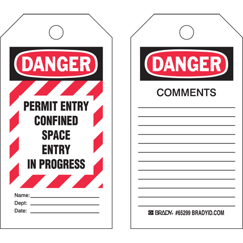 "Confined Space" Tags, Polyester, 3" W x 5-3/4" H, English Toolneeds Inc.
