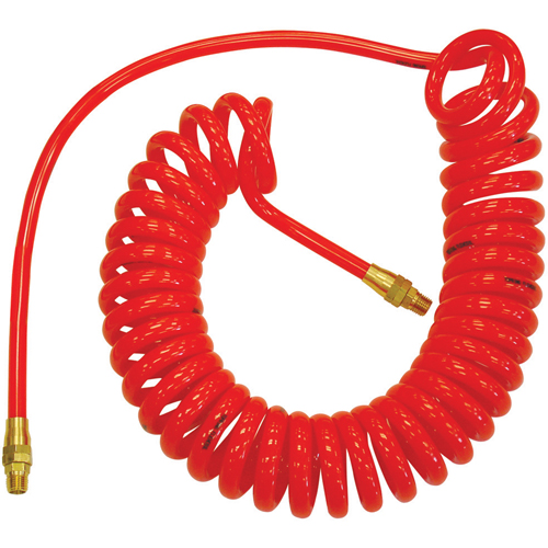 Flexcoil Self-Storing Polyurethane Air Hoses With Fittings, Air, 3/8" ID x 25' L, Polyurethane, 140 PSI at 23 °C Toolneeds Inc.
