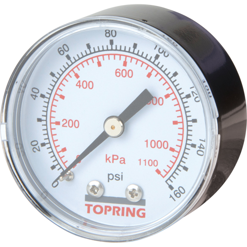 Mini r&eacute;gulateurs - Manom&egrave;tre de remplacement,  2", 0 - 160 psi, Fixation arri&egrave;re, Analogique Toolneeds Inc.