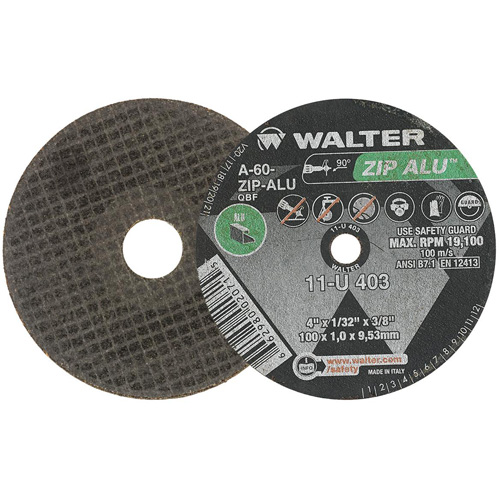 ZIP ALU Cutting Wheel, 4" x 1/32", 3/8" Arbor, Type 1, Aluminum Oxide, 19100 RPM Toolneeds Inc.