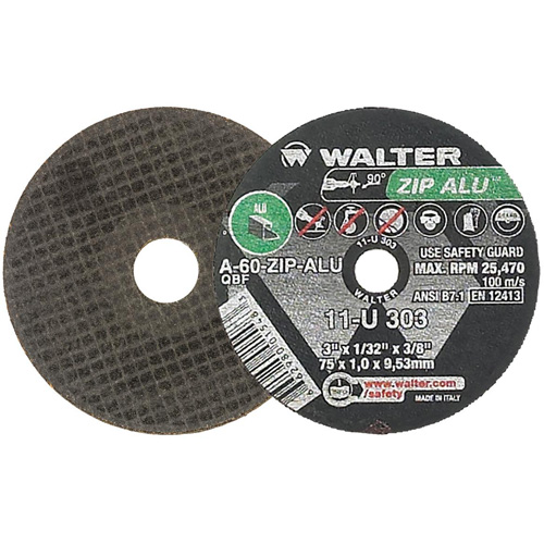 ZIP ALU Cutting Wheel, 3" x 1/32", 3/8" Arbor, Type 1, Aluminum Oxide, 25470 RPM Toolneeds Inc.