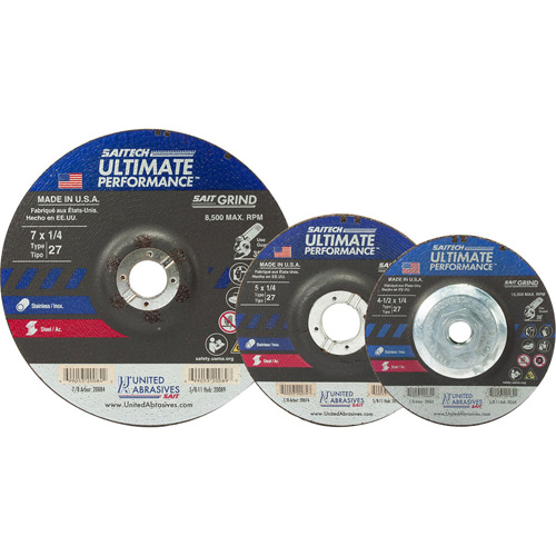 Meule Saitech Ultimate Performance, 4-1/2" x 1/4", Arbre 7/8", Oxyde d'aluminium/C&eacute;ramique, Type 27 Toolneeds Inc.