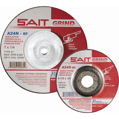 A24N Fast Grinding Wheel, 6" x 1/4", 7/8" Arbor, Aluminum Oxide, Type 27 Toolneeds Inc.