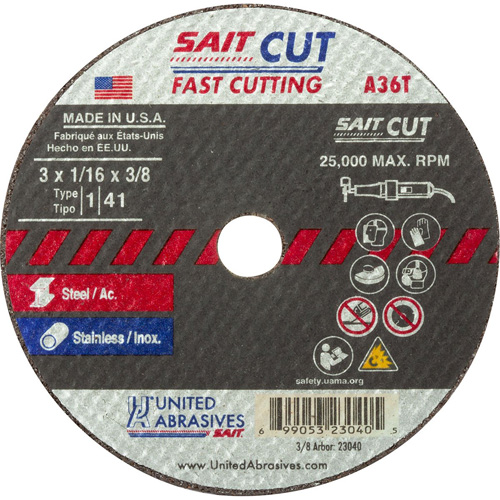 Cut-Off Wheel (A36T), 13" x 0.035", 3/8" Arbor, Type 1, Aluminum Oxide, 25000 RPM Toolneeds Inc.