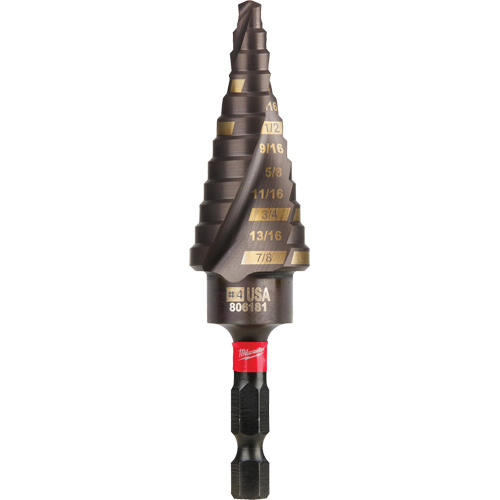 #4 Shockwave Impact Duty Step Drill Bit, 3/16" - 7/8" , 1/16" Increments, Titanium Toolneeds Inc.