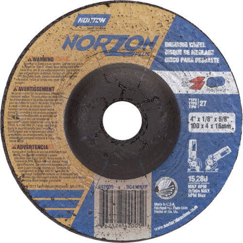 NorZon Plus SGZ Grinding Wheel, 4" x 1/8", 5/8" Arbor, Ceramic Alumina, Type 27 Toolneeds Inc.