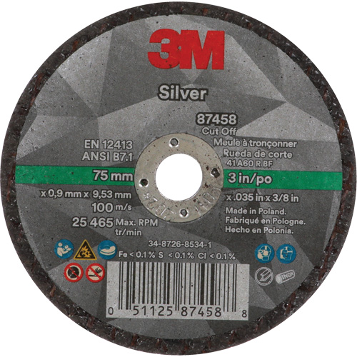 Silver Cut-Off Wheel, 3" x 0.04", 3/8"-24 Arbor, Type 1, Ceramic, 25645 RPM Toolneeds Inc.