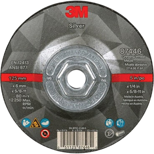 Quick Change Silver Depressed Centre Grinding Wheel 87446, 5" x 1/4", 5/8"-11 Arbor, Type 27, Ceramic Toolneeds Inc.