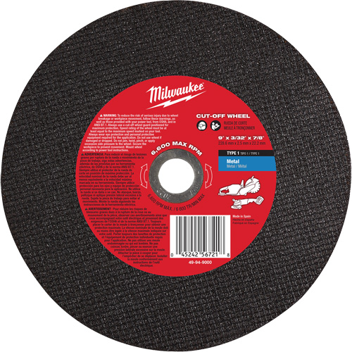 Cut-Off Wheel, 9" x 3/32", 7/8" Arbor, Type 1, 6600 RPM Toolneeds Inc.