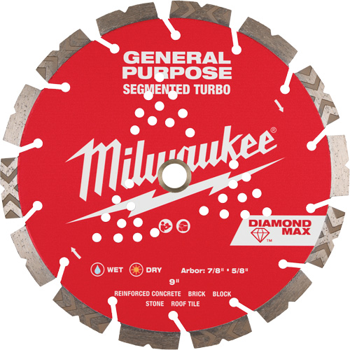 Diamond Max Segmented Turbo Saw Blade, 9", Metal/Stone/Concrete/Ductile Iron/Cement/Non-Ferrous/Brick/Fibre Cement/Tile/Asphalt Use Toolneeds Inc.